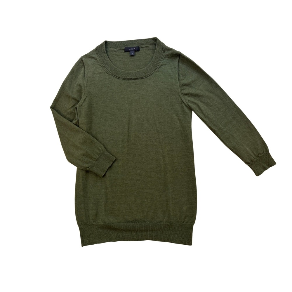 J.Crew Womens Olive Green 100% Merino Wool Crew Neck Long Sleeve Sweater XS